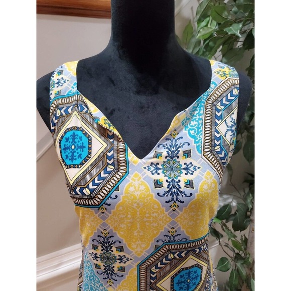 Fab'rik Womens Multi Floral Polyester Sleeveless V Neck Knee Length Dress Small - Picture 2 of 13